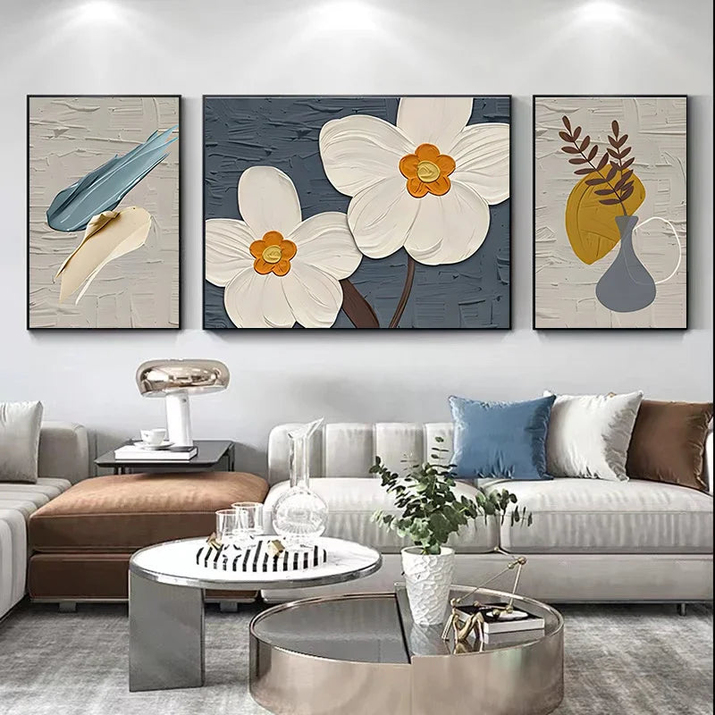 Set of 3 Modern Botanical Abstract Canvas Wall Art