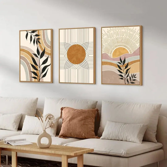 Sunrise Abstract Botanical Canvas Wall Art Set of 3