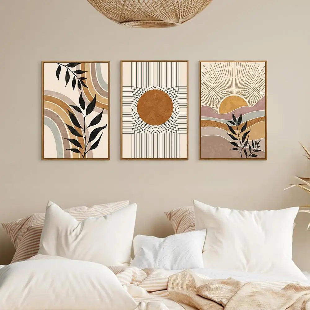 Sunrise Abstract Botanical Canvas Wall Art Set of 3