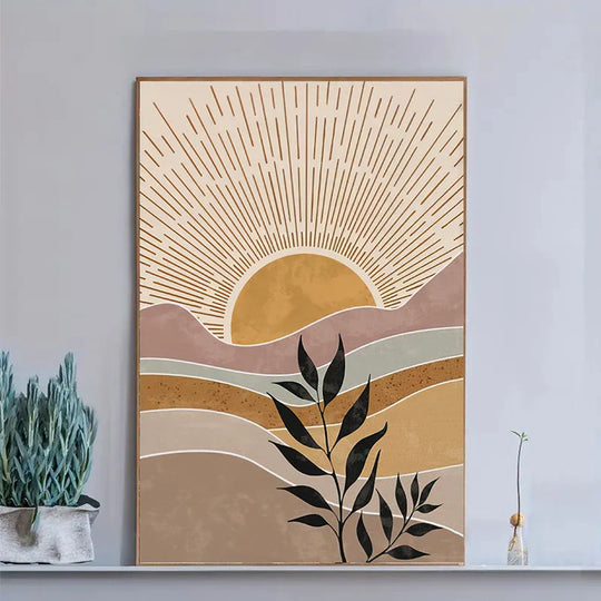 Sunrise Abstract Botanical Canvas Wall Art Set of 3