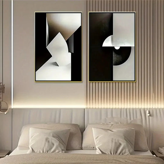 Modern Black Grey Geometric Abstract Canvas Wall Art Set of 3
