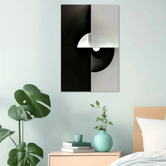 Modern Black Grey Geometric Abstract Canvas Wall Art Set of 3