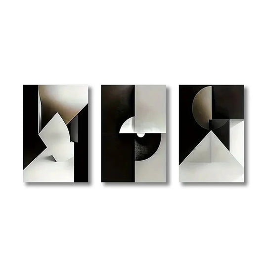 Modern Black Grey Geometric Abstract Canvas Wall Art Set of 3