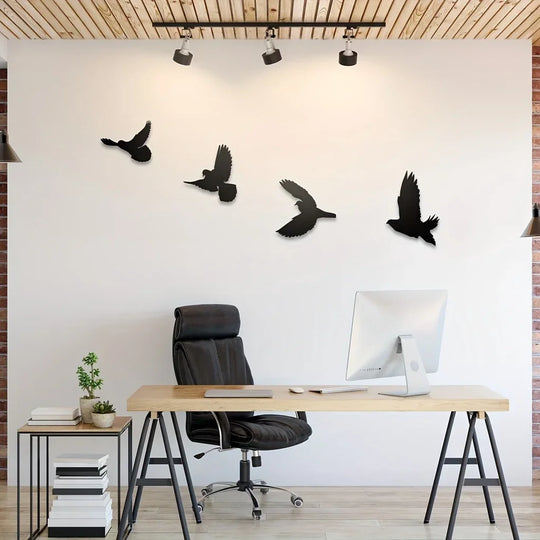 Set of 4 Silhouetted Birds Black Metal Wall Art Decor