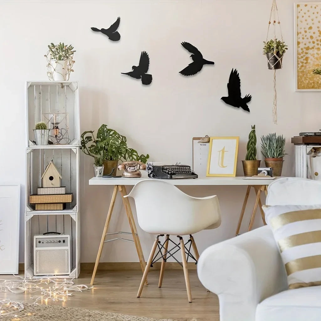 Set of 4 Silhouetted Birds Black Metal Wall Art Decor