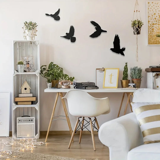 Set of 4 Silhouetted Birds Black Metal Wall Art Decor