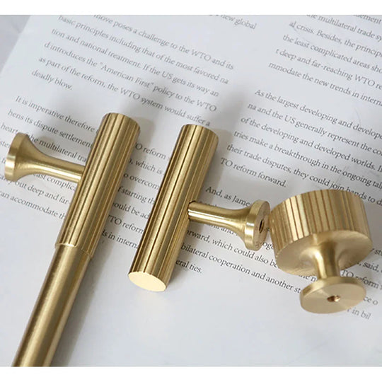 Solid Brass Art Deco Cabinet Handles – Knurled T-Bar Pulls and Knobs for Furniture