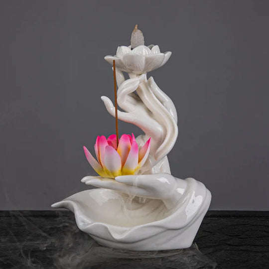 Ceramic Backflow Incense Stove Zen Buddha Hand Decor