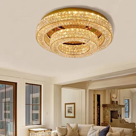 Modern Two-Tier Crystal Ceiling Light for Bedroom &amp; Living Room