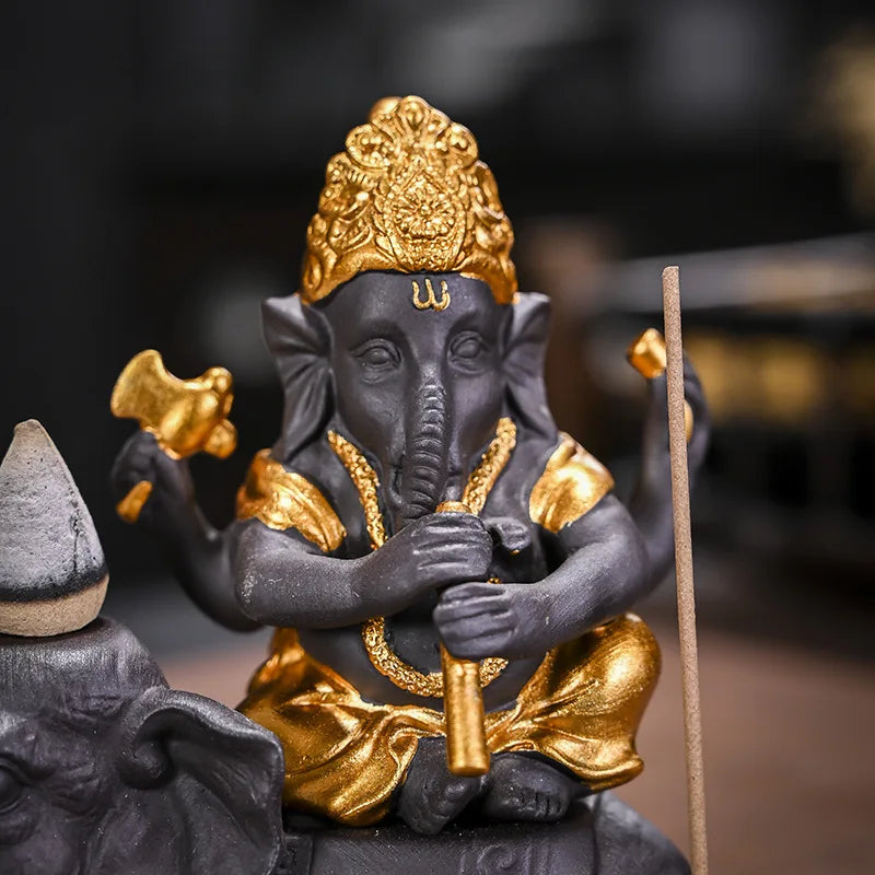 Elephant Head Ganesha Backflow Incense Burner Zen Decor