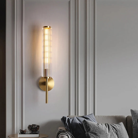 Modern Glass Wall Sconce Gold Brass Indoor Light for Bedroom &amp; Hall