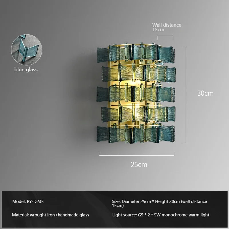 Simple Amber &amp; Blue Glass Wall Lamp – High-End Decorative Bedside Light