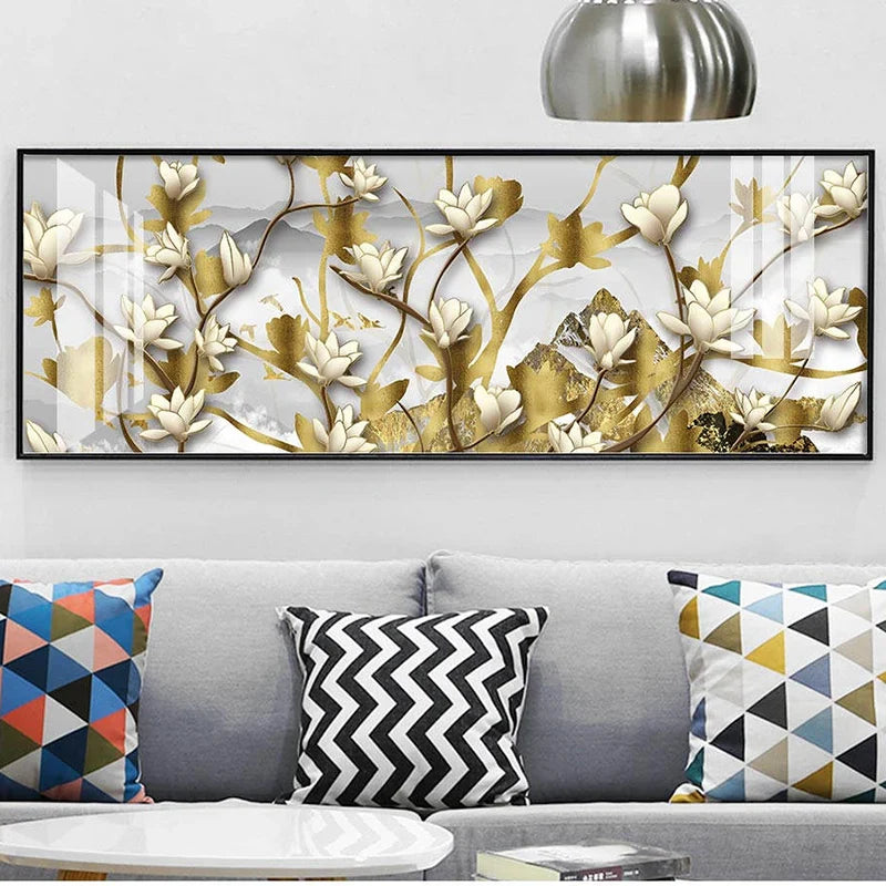 Black Golden Rose Floral Wide Format Canvas Wall Art