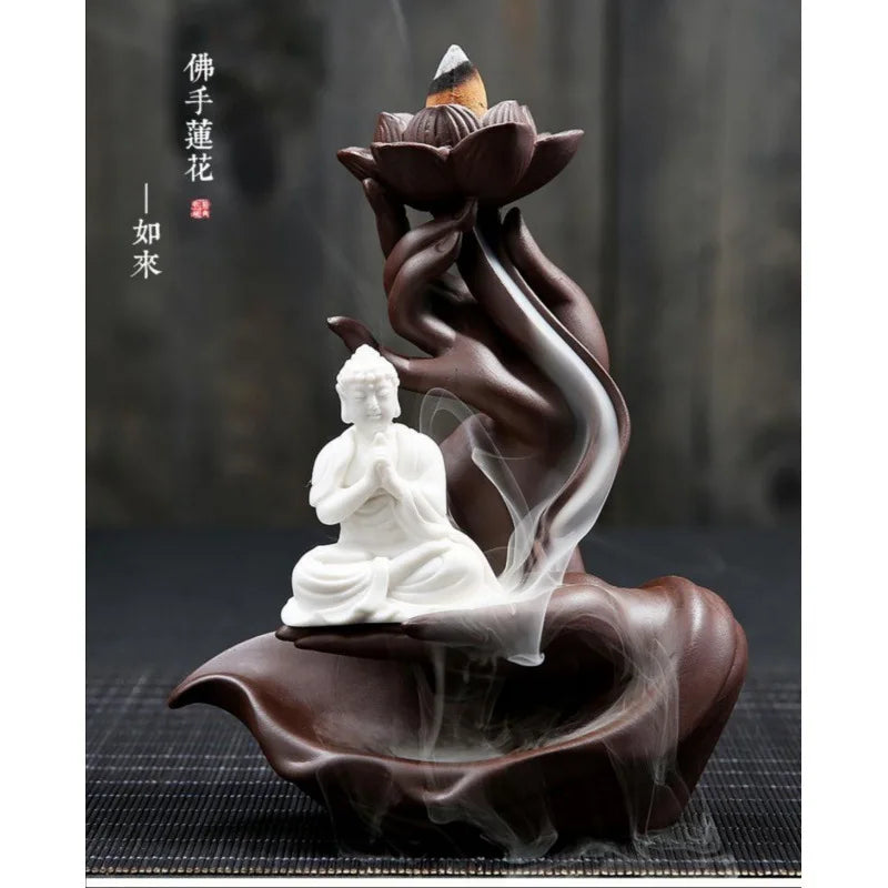 Ceramic Backflow Incense Stove Zen Buddha Hand Decor