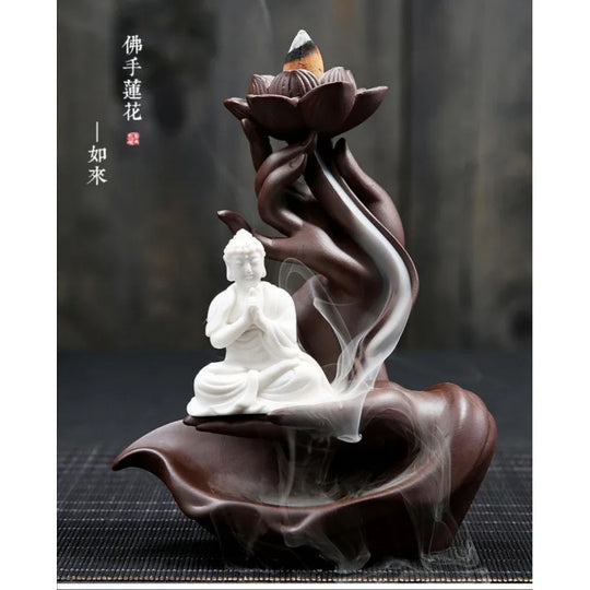 Ceramic Backflow Incense Stove Zen Buddha Hand Decor