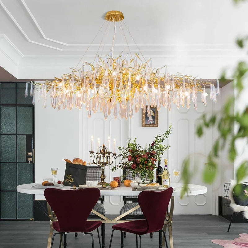Luxury Long Hanging Crystal Chandelier Light for Dining Table &amp; Living Room