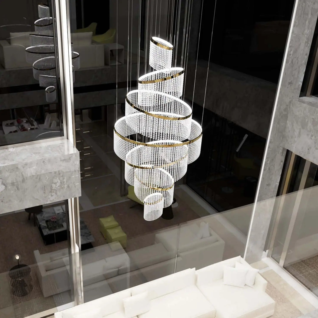 Large Crystal Ring Chandelier for High Ceilings &amp; Staircase Foyers