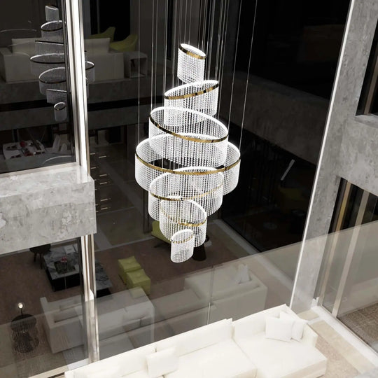 Large Crystal Ring Chandelier for High Ceilings &amp; Staircase Foyers