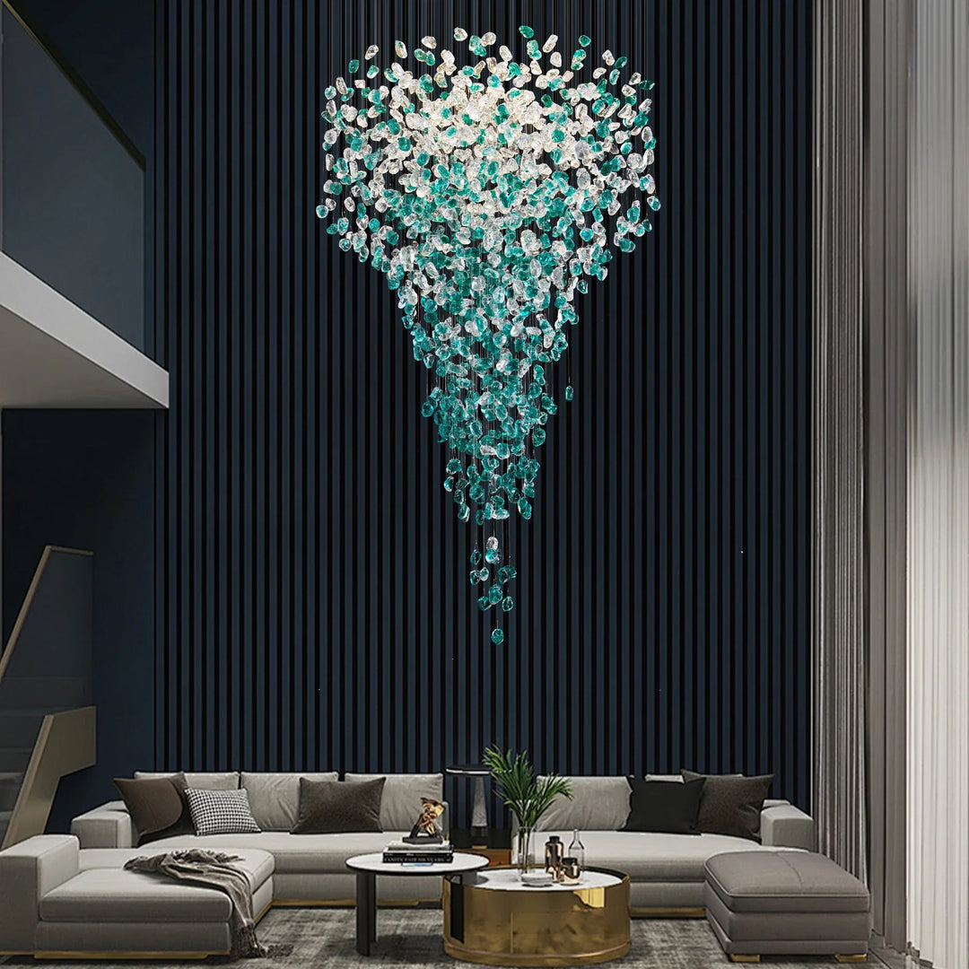 Large Green Crystal Chandelier Luxury LED Light for Lobby &amp; Stair