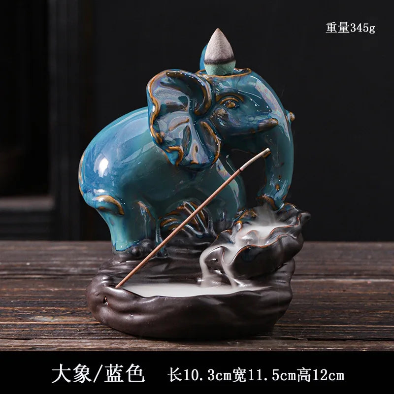 Ceramic Elephant Backflow Incense Burner Decorative Pedestal