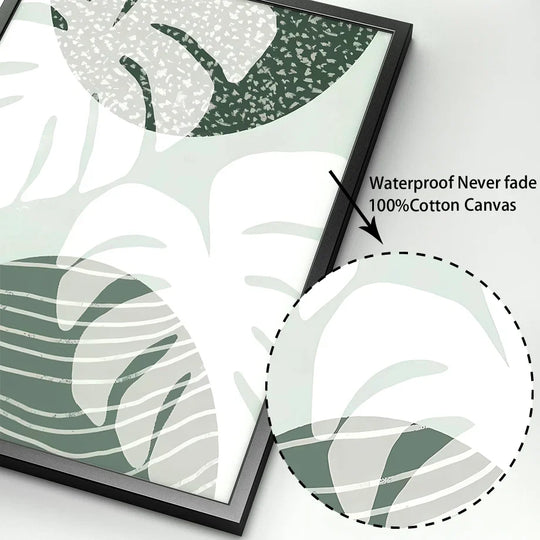 Simple Abstract Green Valley Leaf Line Art Canvas Wall Art