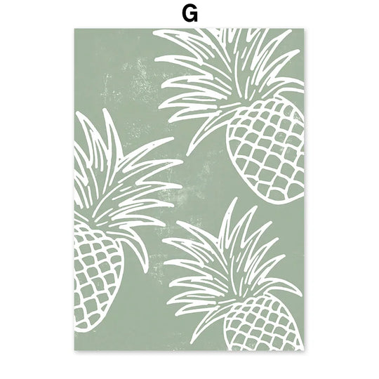 Simple Abstract Green Valley Leaf Line Art Canvas Wall Art