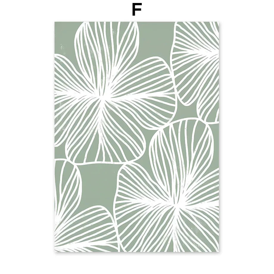 Simple Abstract Green Valley Leaf Line Art Canvas Wall Art