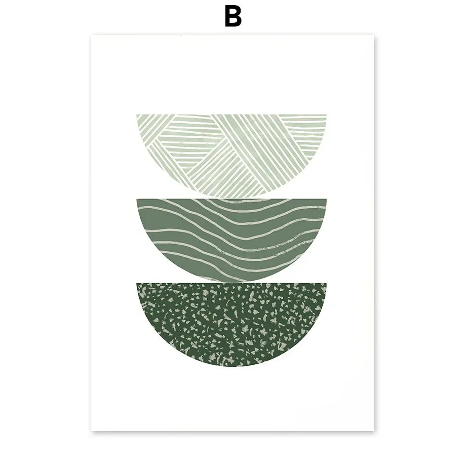 Simple Abstract Green Valley Leaf Line Art Canvas Wall Art