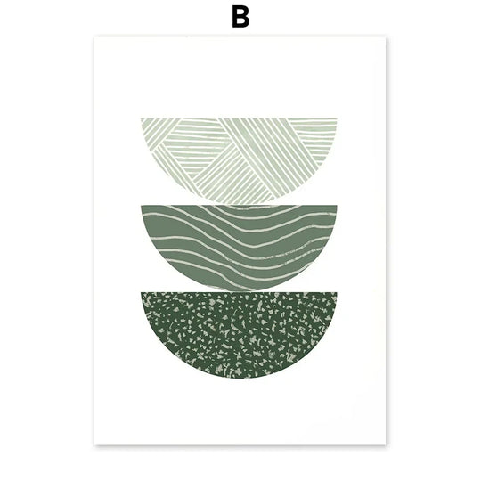 Simple Abstract Green Valley Leaf Line Art Canvas Wall Art