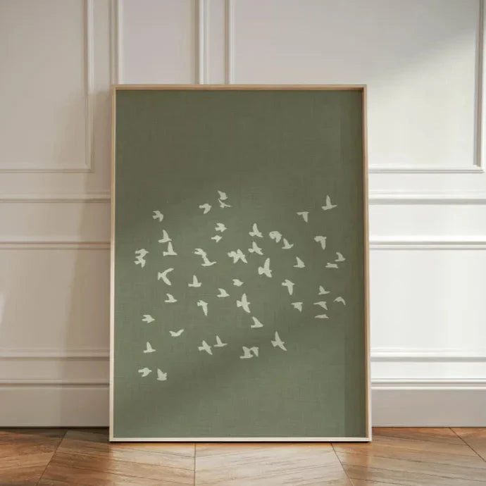 Minimalist Flock of Birds Abstract Canvas Wall Art