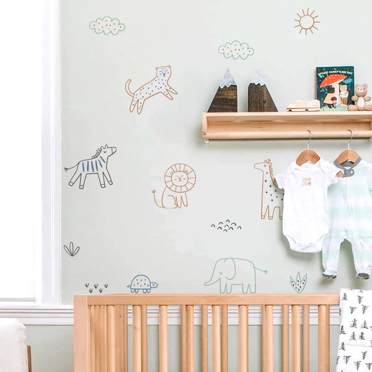 Simple Colorful Line Art Animal Wall Decals For Kids Room