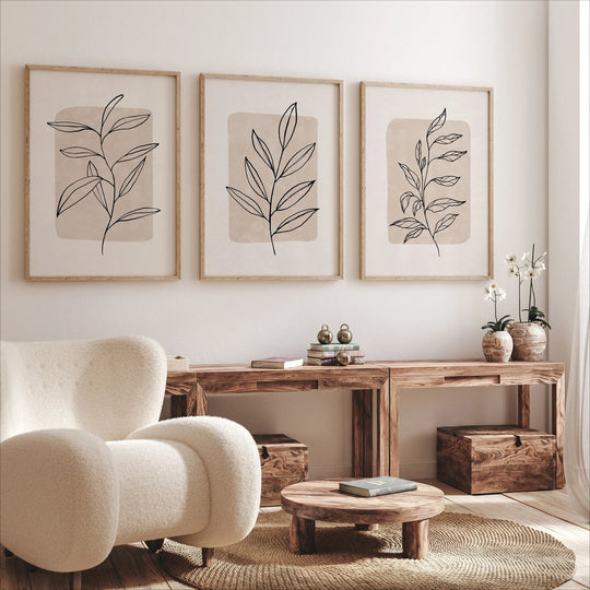 Simple Minimalist Abstract Leaves Line Art Canvas Wall Art
