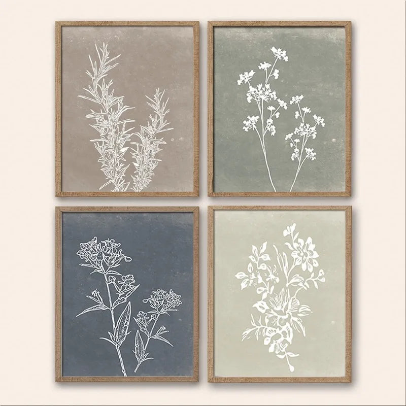 Minimalist White Leaf Silhouette Canvas Wall Art