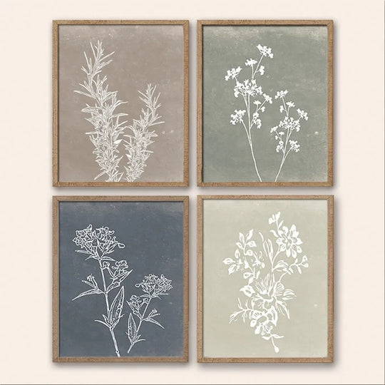 Minimalist White Leaf Silhouette Canvas Wall Art