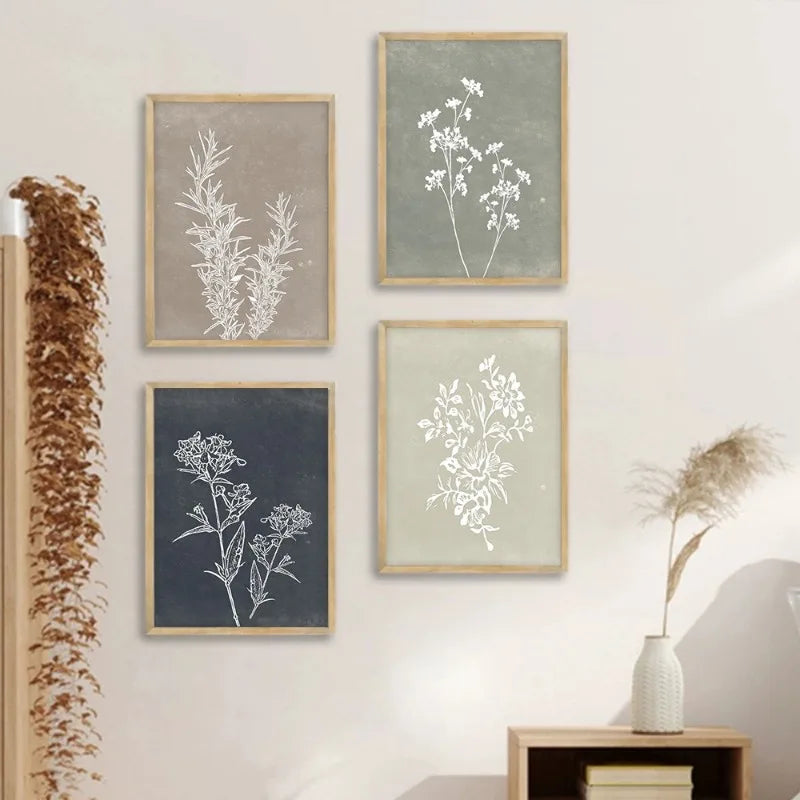 Minimalist White Leaf Silhouette Canvas Wall Art