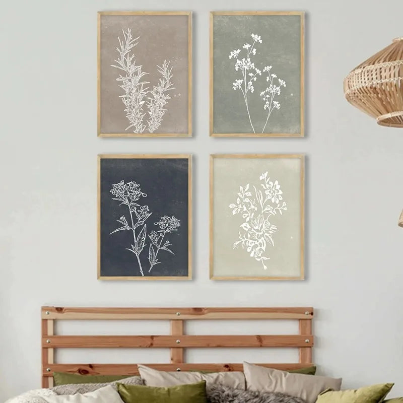 Minimalist White Leaf Silhouette Canvas Wall Art