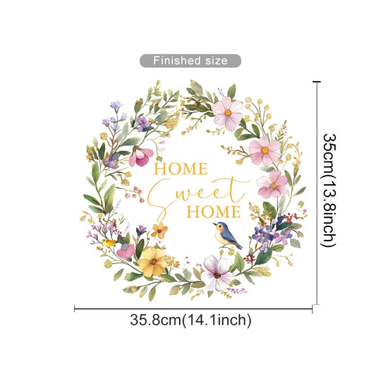 Soft Pastel Floral Bird Wreath Home Sweet Home Wall Decal