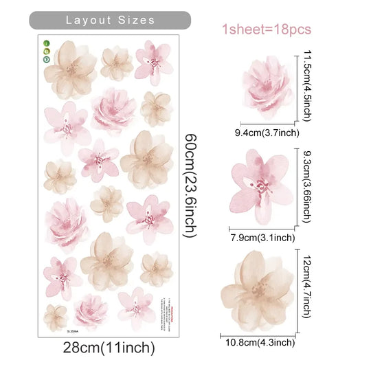 Soft Pastel Watercolor Floral Wall Decals