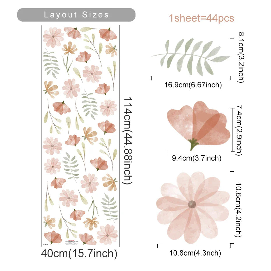Soft Pastel Watercolor Floral Wall Decals