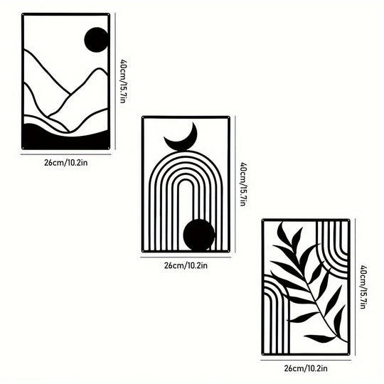 Sun Moon Landscape Abstract Botanical Metal Wall Art Decor