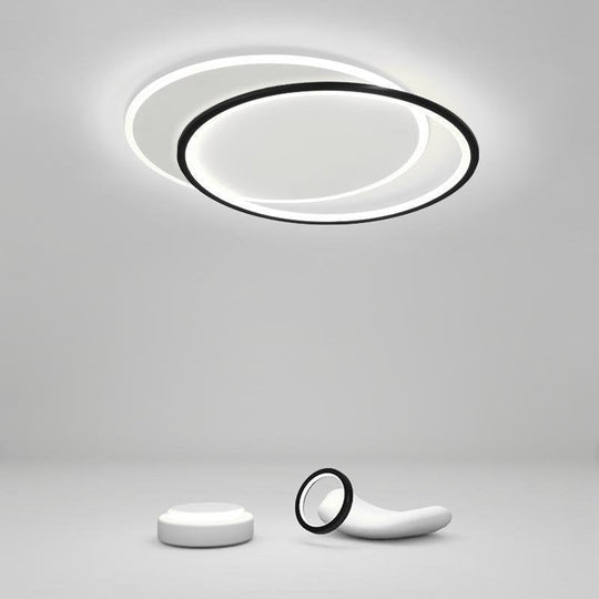 White and Black Overlapped Round Flush Mount Ceiling Light – Modern Design