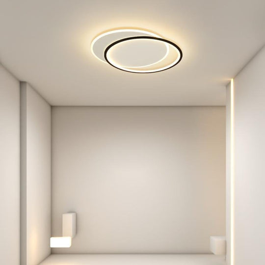 White and Black Overlapped Round Flush Mount Ceiling Light – Modern Design