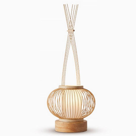 Rustic Woven Bamboo Table Lamp with Cylinder LED Light &amp; USB Port