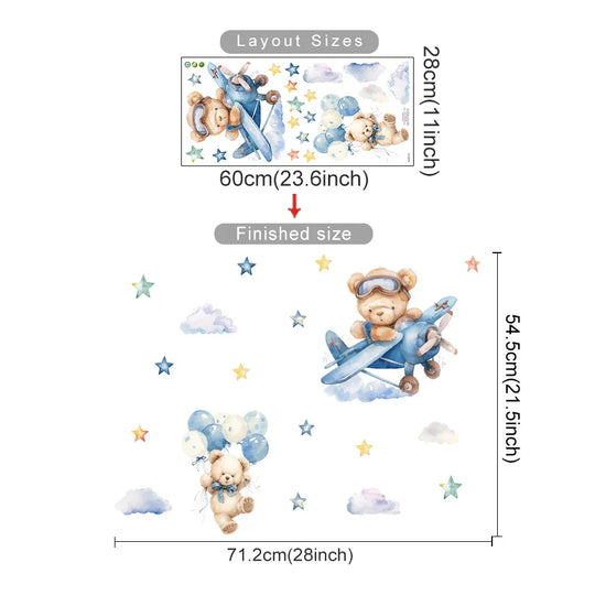 Teddy Bear Adventure Wall Decals For Kids Room Decor