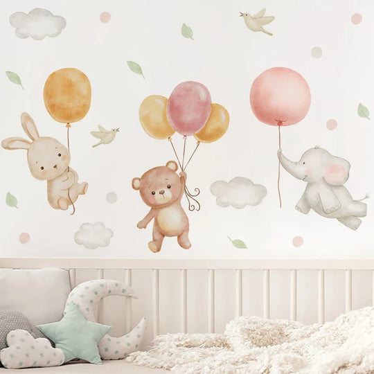 Teddy Bear Bunny Elephant Balloon Adventure Wall Decals