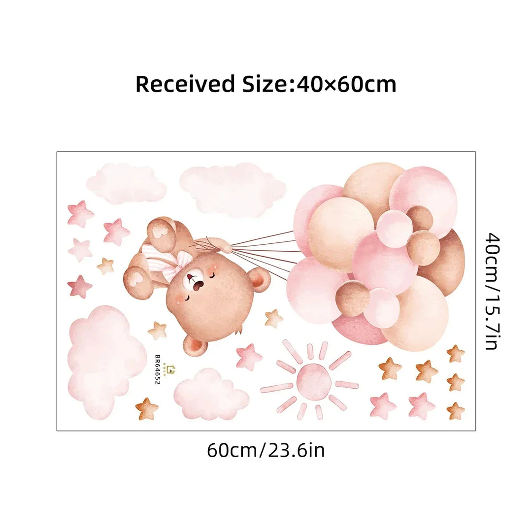 Teddy Bear Bunny Elephant Balloon Adventure Wall Decals