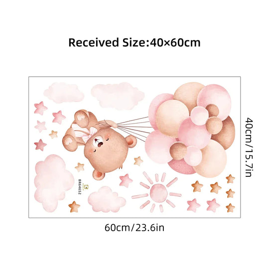 Teddy Bear Bunny Elephant Balloon Adventure Wall Decals