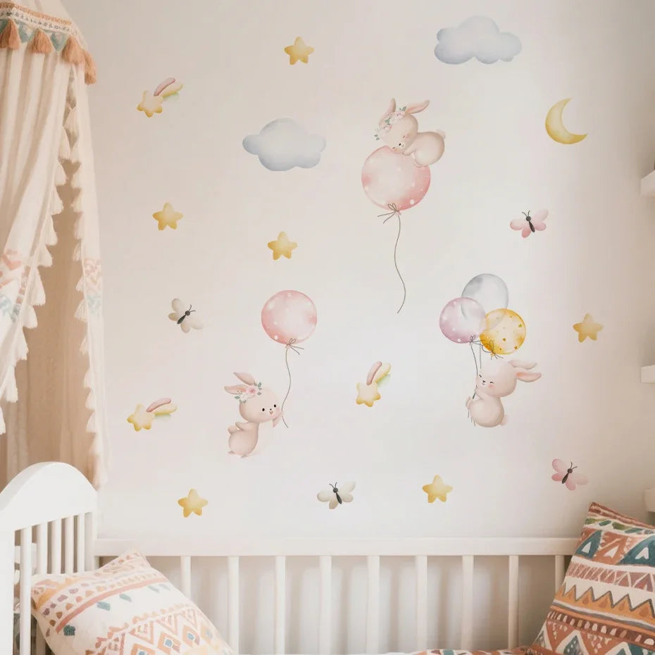 Teddy Bear Bunny Elephant Balloon Adventure Wall Decals