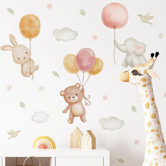 Teddy Bear Bunny Elephant Balloon Adventure Wall Decals