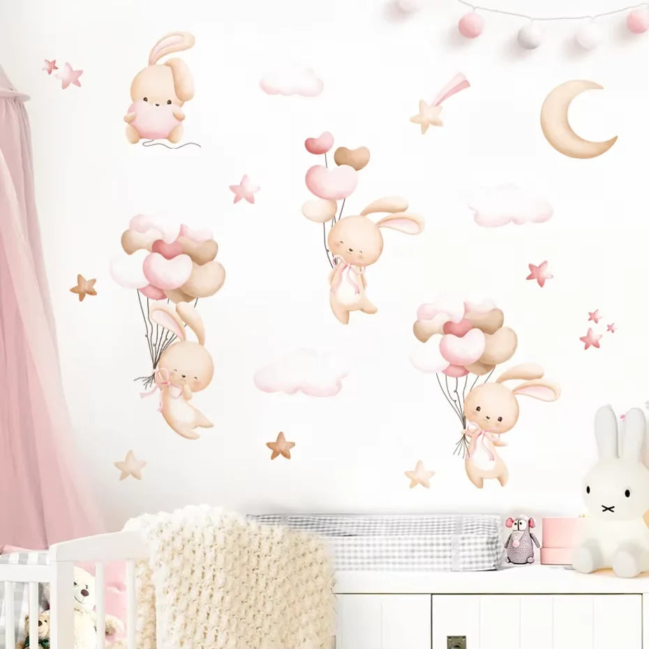 Teddy Bear Bunny Elephant Balloon Adventure Wall Decals